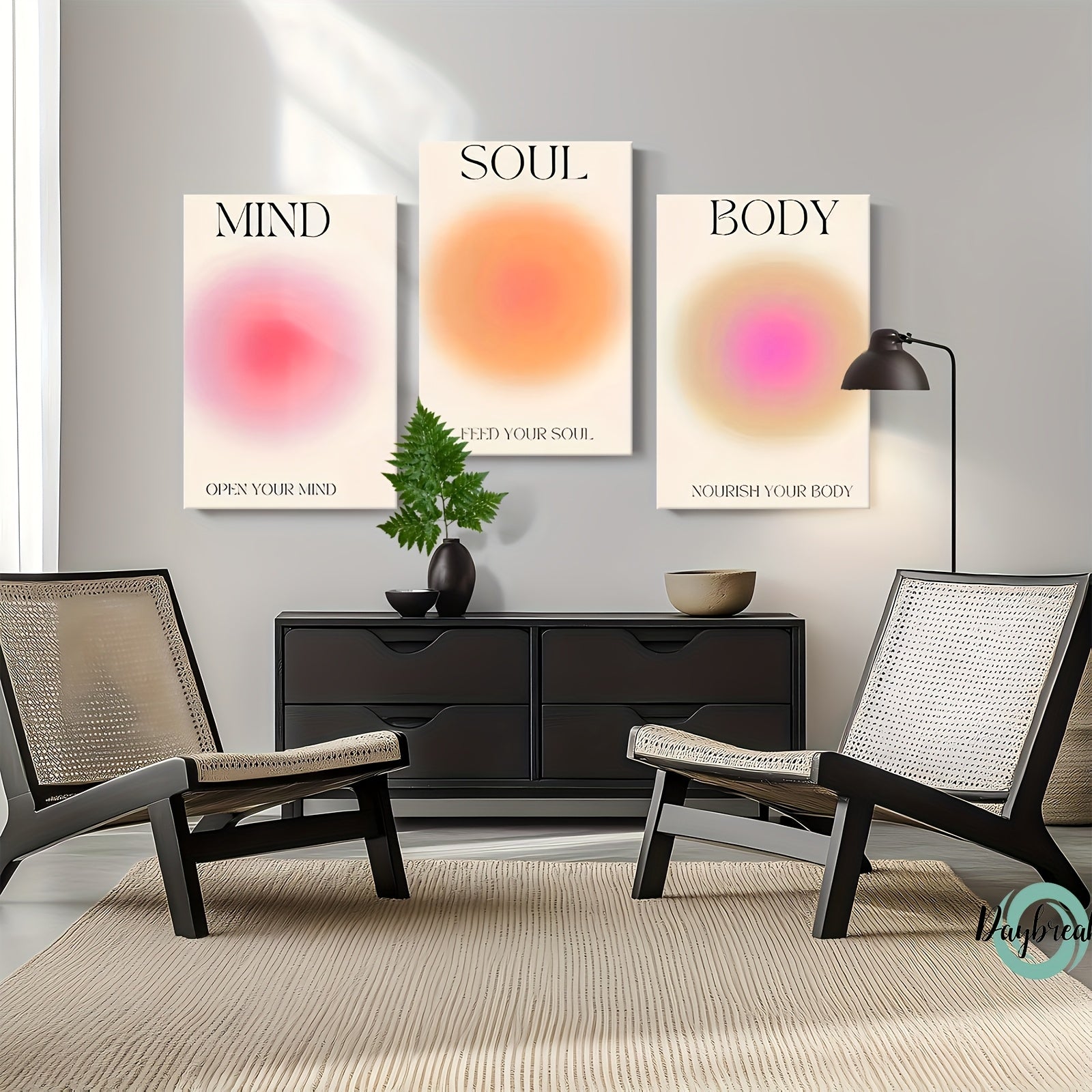 3pcs High Quality Art Canvas Wrapping Wooden Poster, Positive Aura Aesthetic Posters Colorful Gradient Suitable Room Decor, Home Decor Ideas, Office, Bathroom Wall Living Decoration, Gifts for Men And Women, Easter Mothers Day Eid Mubara