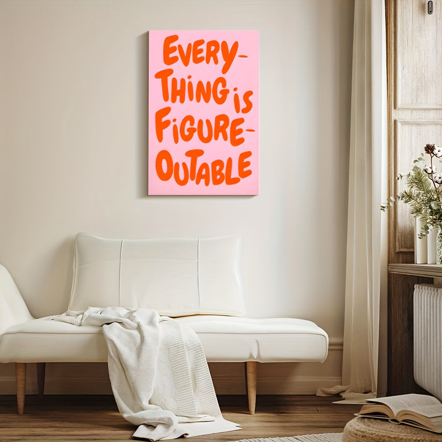 1pc Framed Canvas Poster - Pastel Pink & Orange Motivational Wall Art with \