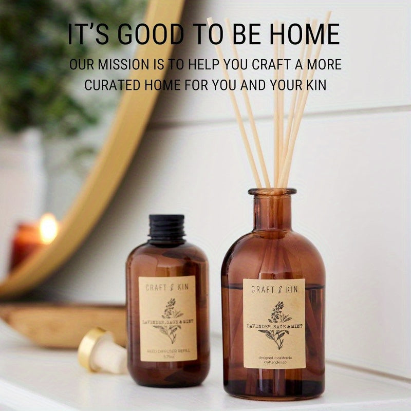 Lavender Sage Mint Reed Diffuser Oil - 5.75oz Long-Lasting Home Fragrance, Natural Scent for Diffusers, Essential Oils, and Home Decor, Diffuser Refill, Decorative Label Design, Quality Label Design