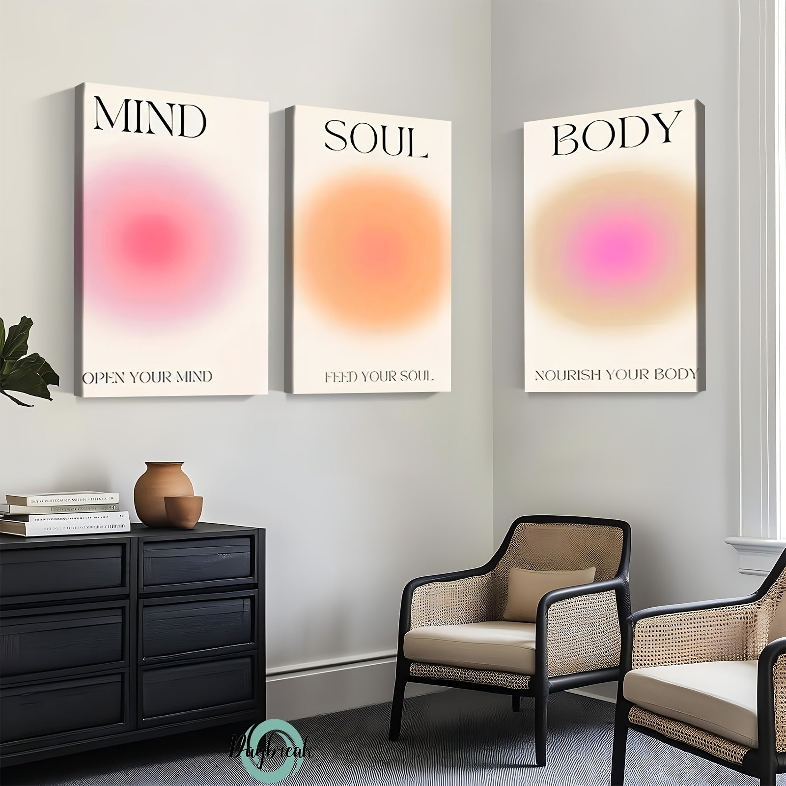 3pcs High Quality Art Canvas Wrapping Wooden Poster, Positive Aura Aesthetic Posters Colorful Gradient Suitable Room Decor, Home Decor Ideas, Office, Bathroom Wall Living Decoration, Gifts for Men And Women, Easter Mothers Day Eid Mubara