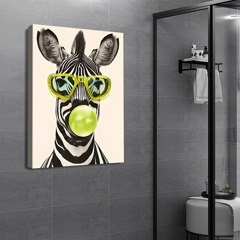 1pc Zebra Canvas Wall Art Exquisite Funky Zebra in Glasses Canvas Wall Art - 1pc Wrapped Solid Wood Frame Poster | Room, Home, Holiday, Living Room, Entrance Decoration