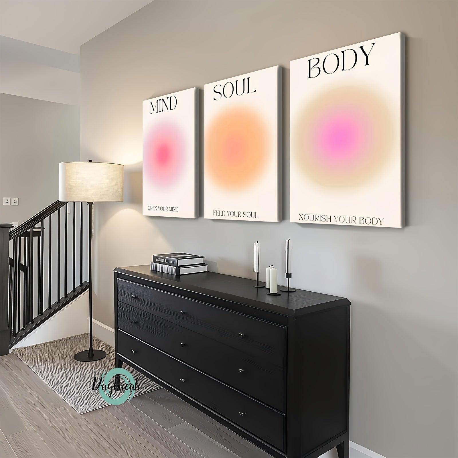 3pcs High Quality Art Canvas Wrapping Wooden Poster, Positive Aura Aesthetic Posters Colorful Gradient Suitable Room Decor, Home Decor Ideas, Office, Bathroom Wall Living Decoration, Gifts for Men And Women, Easter Mothers Day Eid Mubara