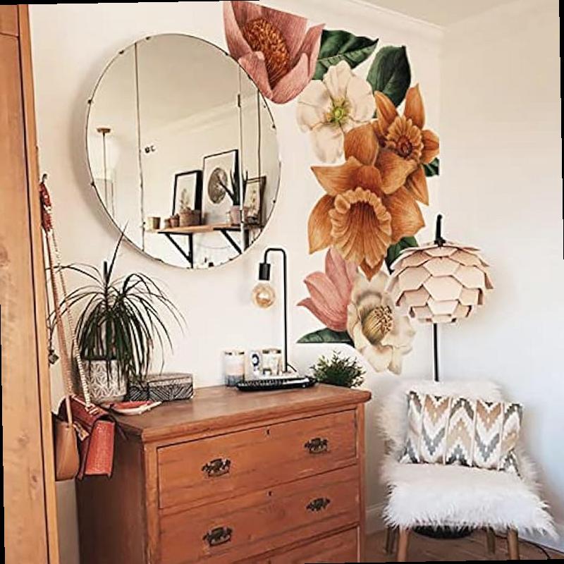 Fabric Peel and Stick Floral Wall Decal Self Adhesive Flowers Wallpaper Wall Stickers for Living Room Bedroom Decor Vintage Garden 3 PCs