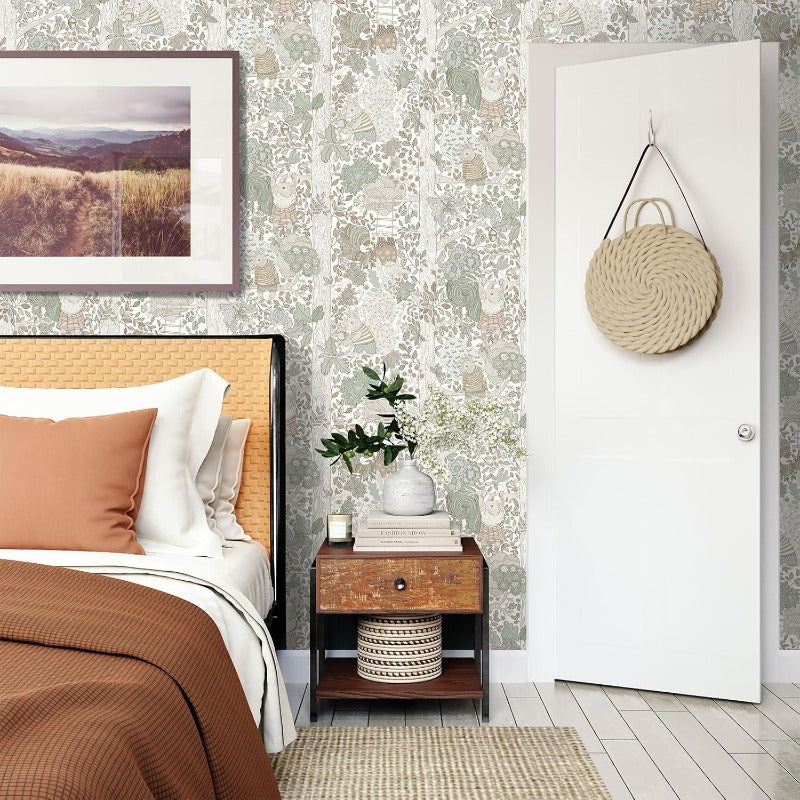 Forest Animal Wallpaper Peel and Stick Boho Contact Paper for Cabinets Bedroom Cute Self Adhesive Removable Wallpaper Baby Nursery Wall Decals for Contact Paper 17.3inW 393inL