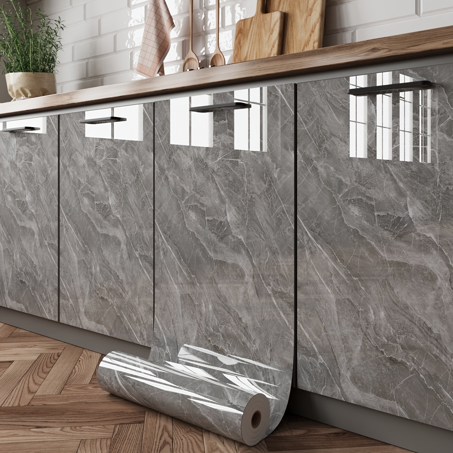 Thick 0.3mm Glossy Marble Wallpaper Wall Sticker - Self-Adhesive Heat\u002FOil Resistant Waterproof PVC Countertop Stickers, Peel And Stick Renovation Film For For Kitchen Backsplash, Countertops, Bathroom Walls, Furniture Upgrades-Set Includes Tool