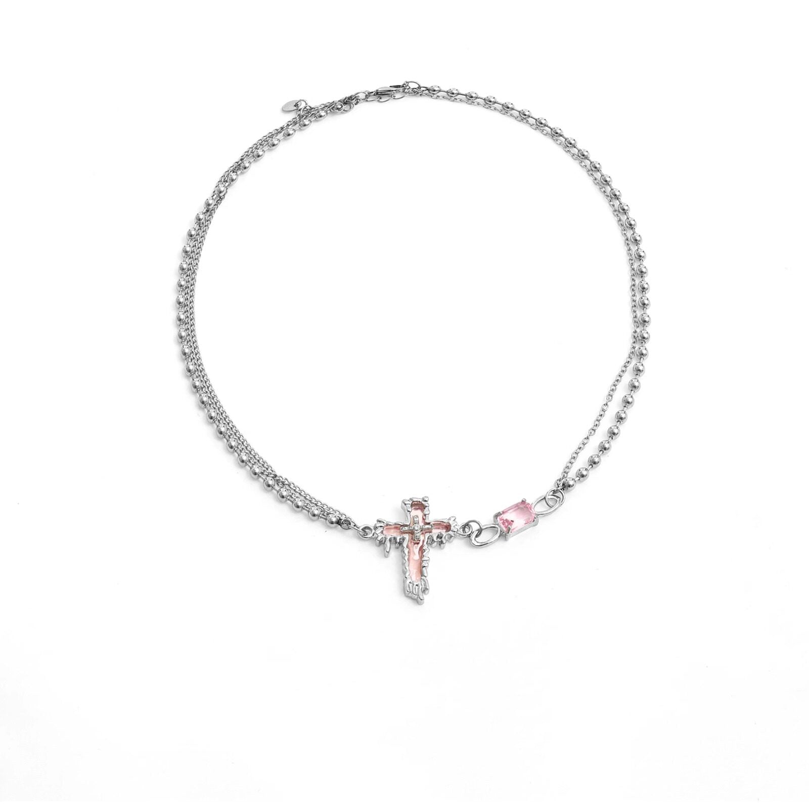 Vintage Cross Pearl Punk Necklace