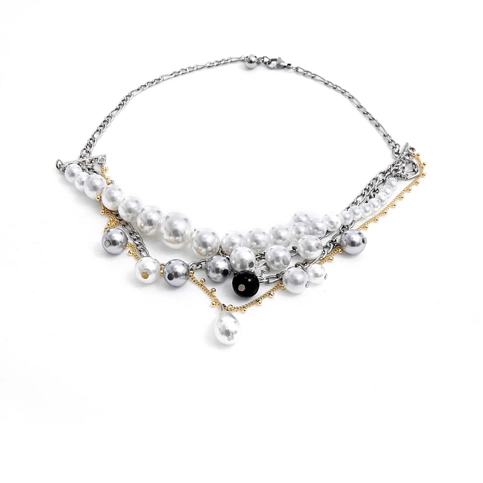 Multi-layered Mmetal &pearl Necklace