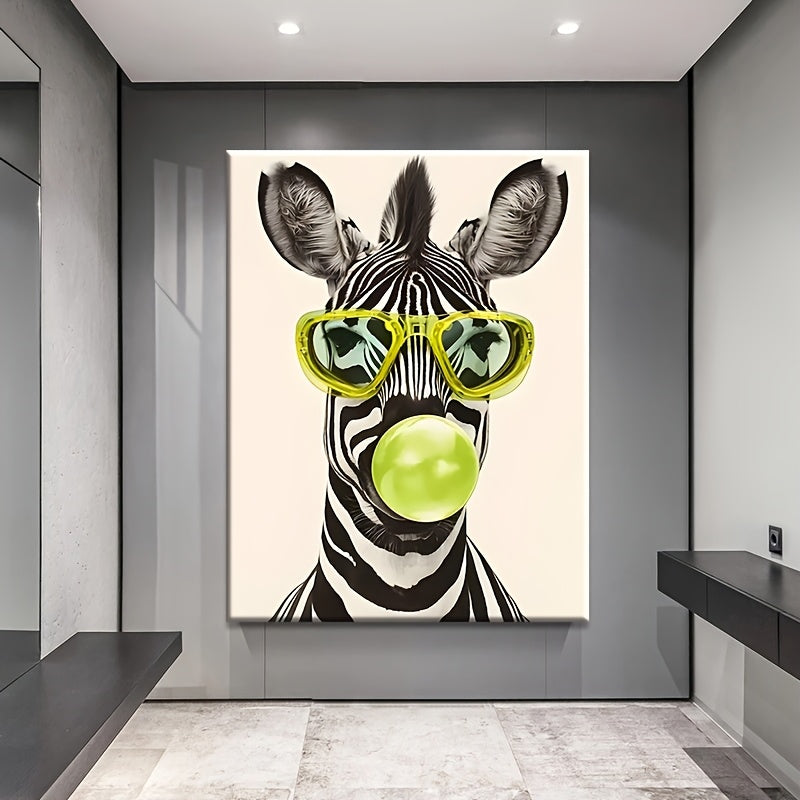 1pc Zebra Canvas Wall Art Exquisite Funky Zebra in Glasses Canvas Wall Art - 1pc Wrapped Solid Wood Frame Poster | Room, Home, Holiday, Living Room, Entrance Decoration