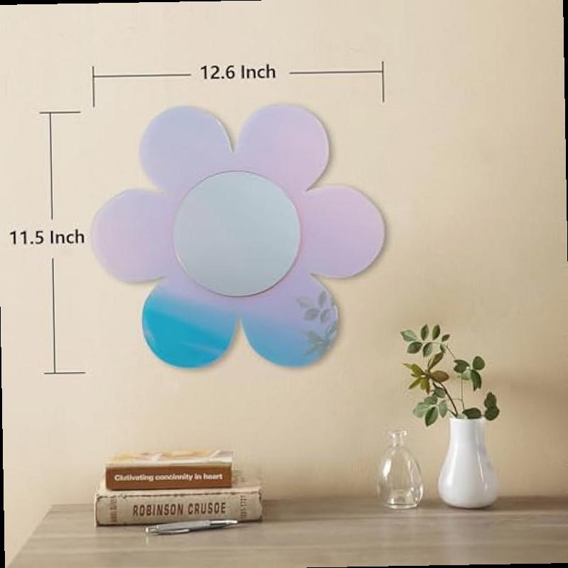 Irregular Wall Mirror Wavy Acrylic Rainbow Mirror Room Decor Aesthetic Mirrors Amorphic Vanity Retro Mirrors for Bedroom Living Room Bathroom Entryway Wall Decor Flower Style 12 6 x 11 6 Inches