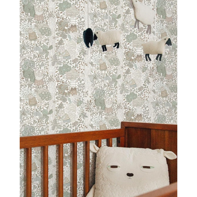 Forest Animal Wallpaper Peel and Stick Boho Contact Paper for Cabinets Bedroom Cute Self Adhesive Removable Wallpaper Baby Nursery Wall Decals for Contact Paper 17.3inW 393inL