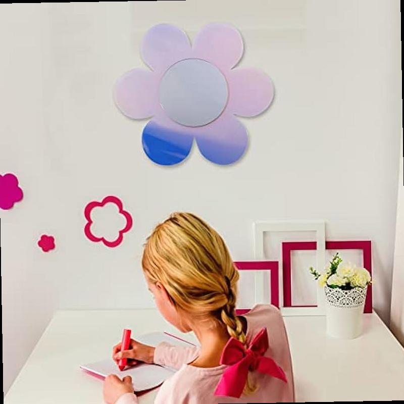 Irregular Wall Mirror Wavy Acrylic Rainbow Mirror Room Decor Aesthetic Mirrors Amorphic Vanity Retro Mirrors for Bedroom Living Room Bathroom Entryway Wall Decor Flower Style 12 6 x 11 6 Inches