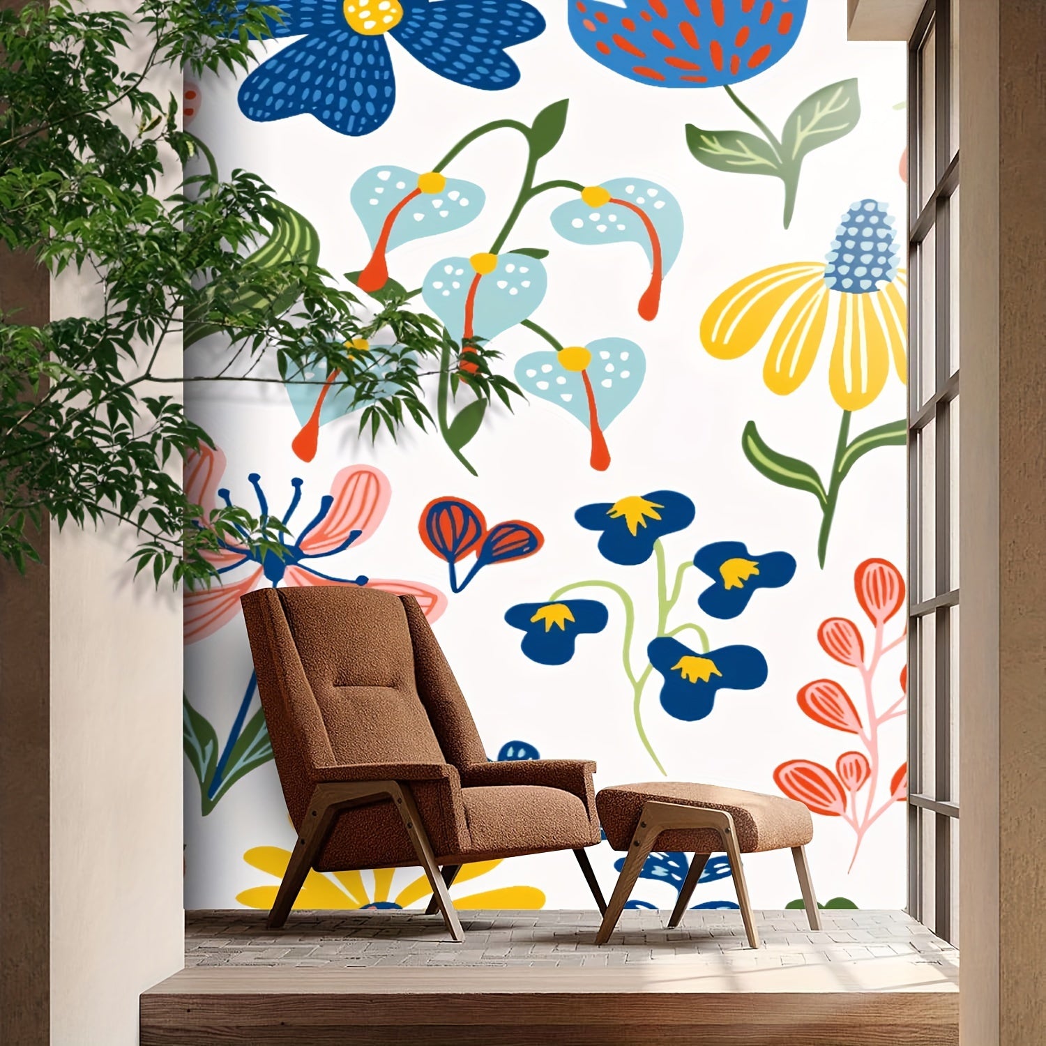 Canvas Wallpaper Whimsical Botanicals Sticker Peel & Stick Wallpaper Self-Adhesive Removable Wall Mural Poster Sticker Background Wall Decor For Living Room Bedroom-100\