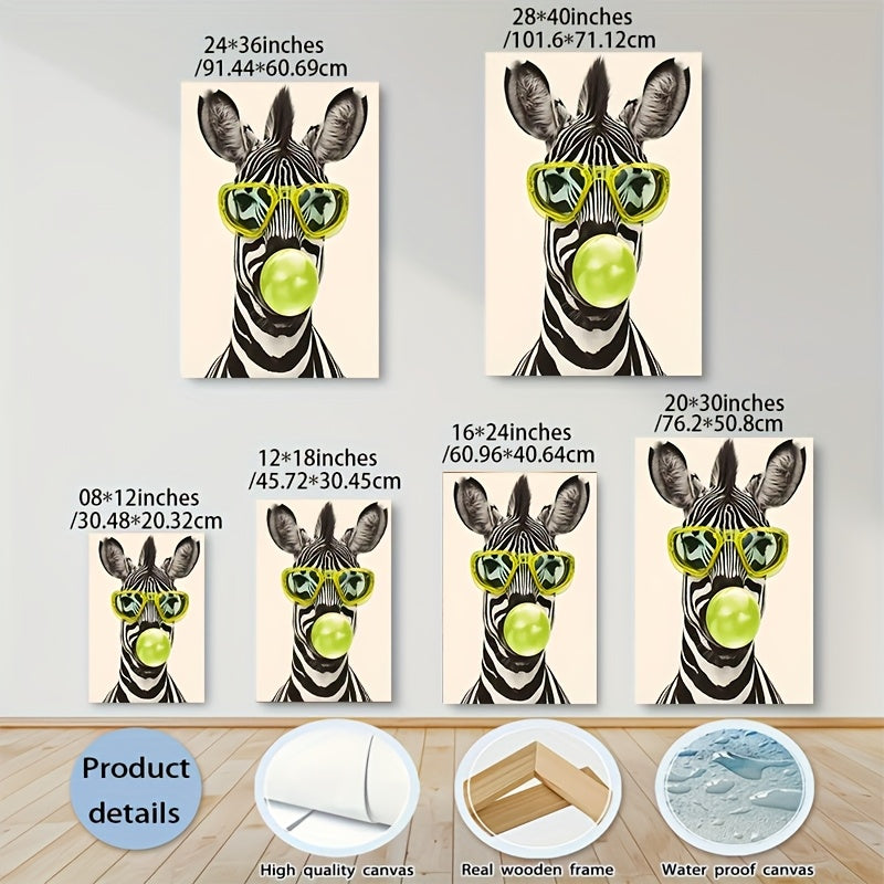 1pc Zebra Canvas Wall Art Exquisite Funky Zebra in Glasses Canvas Wall Art - 1pc Wrapped Solid Wood Frame Poster | Room, Home, Holiday, Living Room, Entrance Decoration