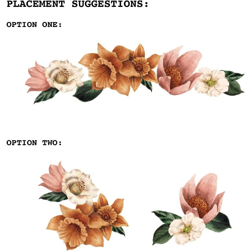 Fabric Peel and Stick Floral Wall Decal SelfAdhesive Flowers Wallpaper Wall Stickers for Living Room Bedroom Decor Vintage Garden3 PCs