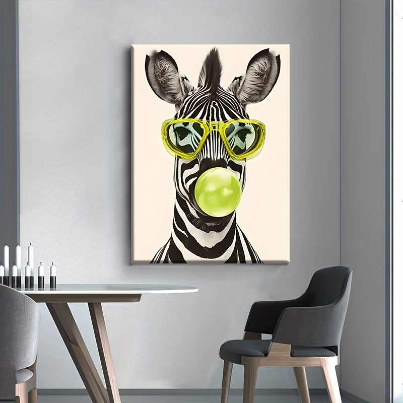 1pc Zebra Canvas Wall Art Exquisite Funky Zebra in Glasses Canvas Wall Art - 1pc Wrapped Solid Wood Frame Poster | Room, Home, Holiday, Living Room, Entrance Decoration