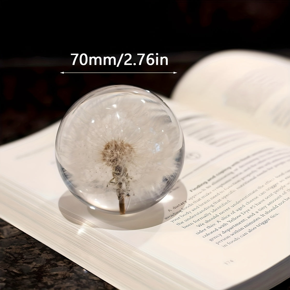 A Real Dandelion Crystal Ball, Resin Lens Natural Plant Specimen Flower Crystal Ball, Christmas Love Gift Home Decoration Craft Ball, Paper Town Table Decoration, Christmas Decoration 2.76in