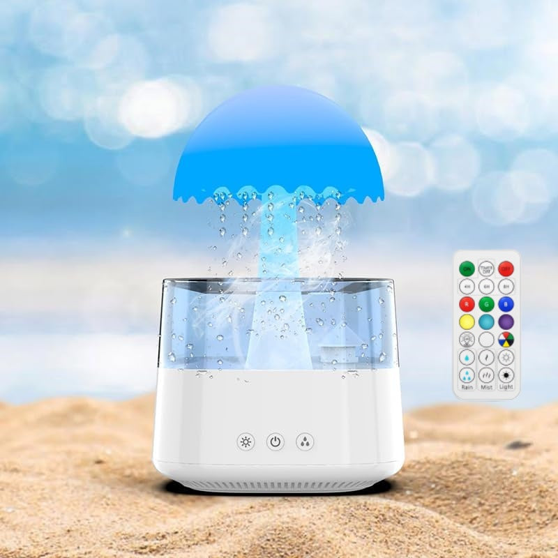 Spring sale .Rain cloud humidifier 450ml water drop mushroom humidifier, aromatherapy diffuser, air humidifier with remote control 7 colors mood light, 7 colors night light with adjustable LED light, white noise humidification, bed sleep to relax the mood