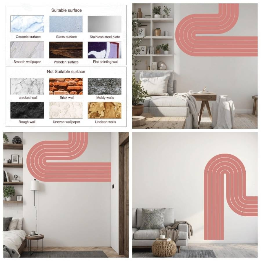 Boho Stripe Arch Wall Decal Modern Art Wall Decor Peel and Stick Wall Murals Retro Wall Stickers Removable Apartment Friendly Wallpaper Headboard Bedroom Living Room