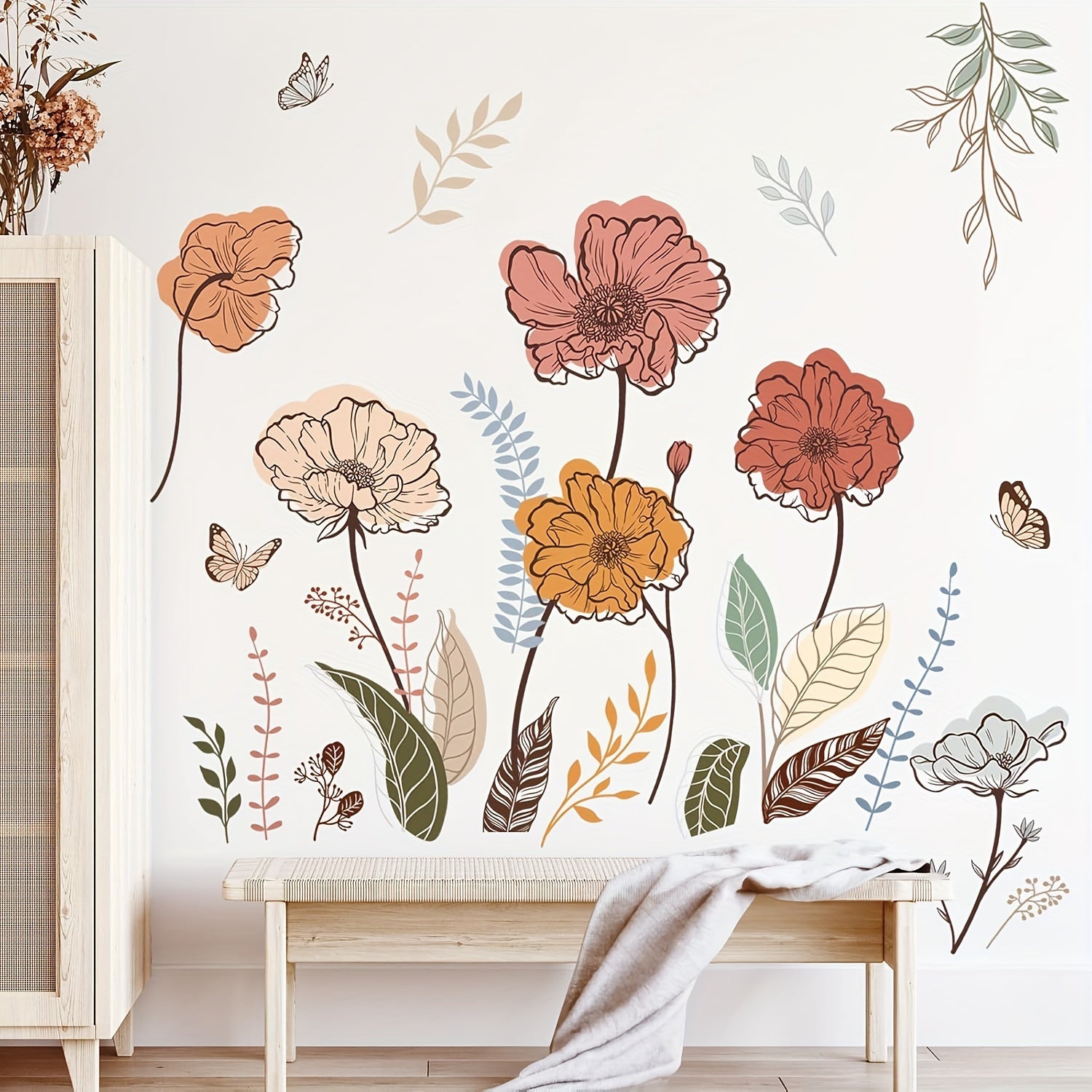 2pcs of Bohemian Floral Wall Stickers, Wildflowers, Fruits and Wall Art Stickers for Living Rooms, Bedrooms and TV Walls