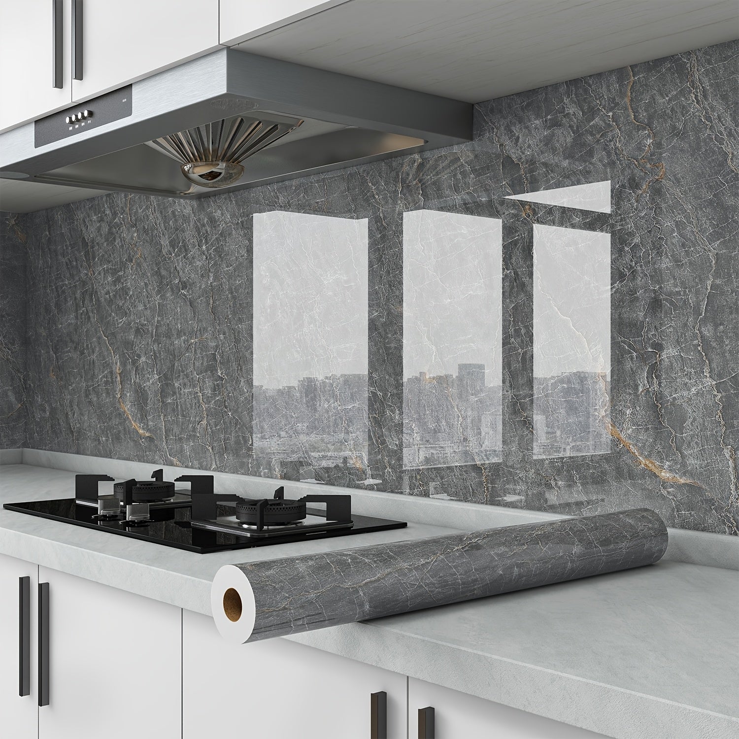 Thick 0.3mm Glossy Marble Wallpaper Wall Sticker - Self-Adhesive Heat\u002FOil Resistant Waterproof PVC Countertop Stickers, Peel And Stick Renovation Film For For Kitchen Backsplash, Countertops, Bathroom Walls, Furniture Upgrades-Set Includes Tool