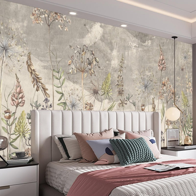 Plain Flower and Grass Landscape Wallpaper Light and Elegant Wild Flower Art Bedroom Background Mural NonselfAdhesive Wall Stickers