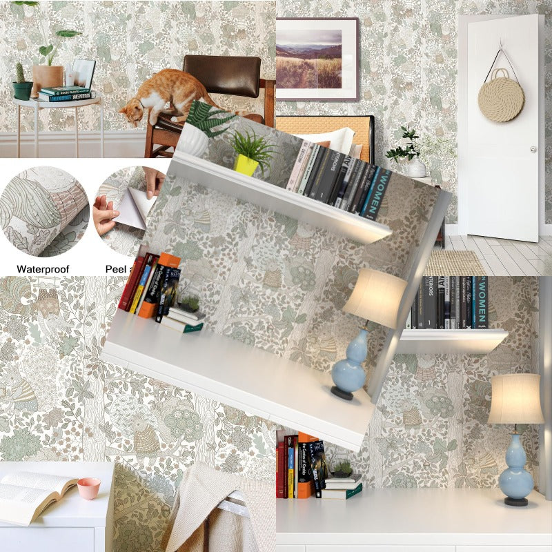 Forest Animal Wallpaper Peel and Stick Boho Contact Paper for Cabinets Bedroom Cute Self Adhesive Removable Wallpaper Baby Nursery Wall Decals for Contact Paper 17.3inW 393inL