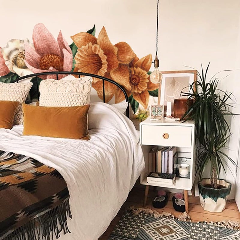 Fabric Peel and Stick Floral Wall Decal SelfAdhesive Flowers Wallpaper Wall Stickers for Living Room Bedroom Decor Vintage Garden3 PCs