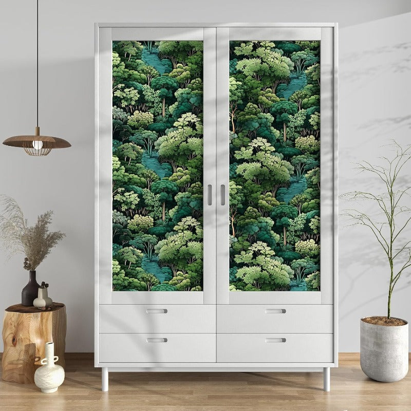 Peel Stick Green Wallpaper Forest Trees Contact Paper 17.5x393.7 Woodland Mountain Botanical Self Adhesive Waterproof Removable Room Decor