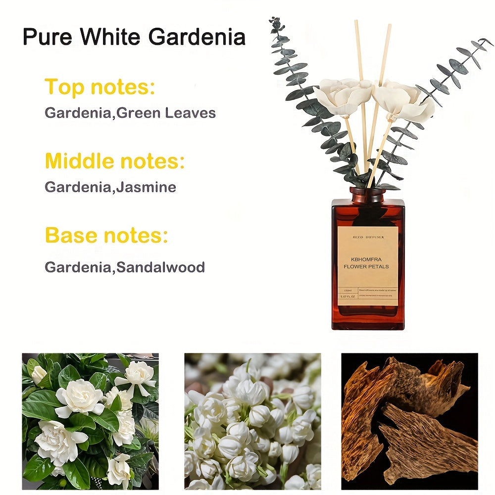 Gardenia Reed Diffuser Set 5.07fl.oz With Dried Flower Diffuser Sticks Light Scented Essential Oil Aroma Diffuser Home Office Christmas Decor For Air Fresheners Bathroom