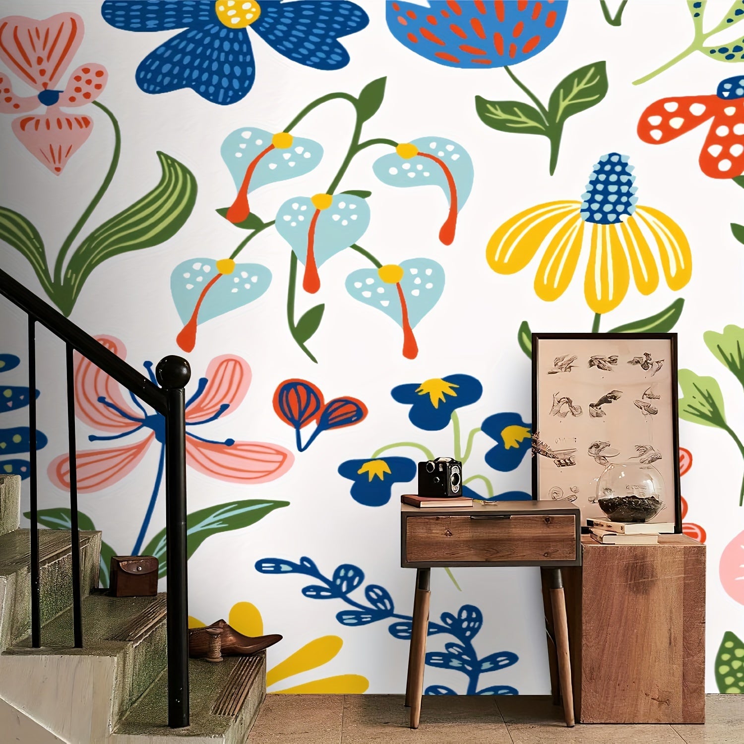 Canvas Wallpaper Whimsical Botanicals Sticker Peel & Stick Wallpaper Self-Adhesive Removable Wall Mural Poster Sticker Background Wall Decor For Living Room Bedroom-100\