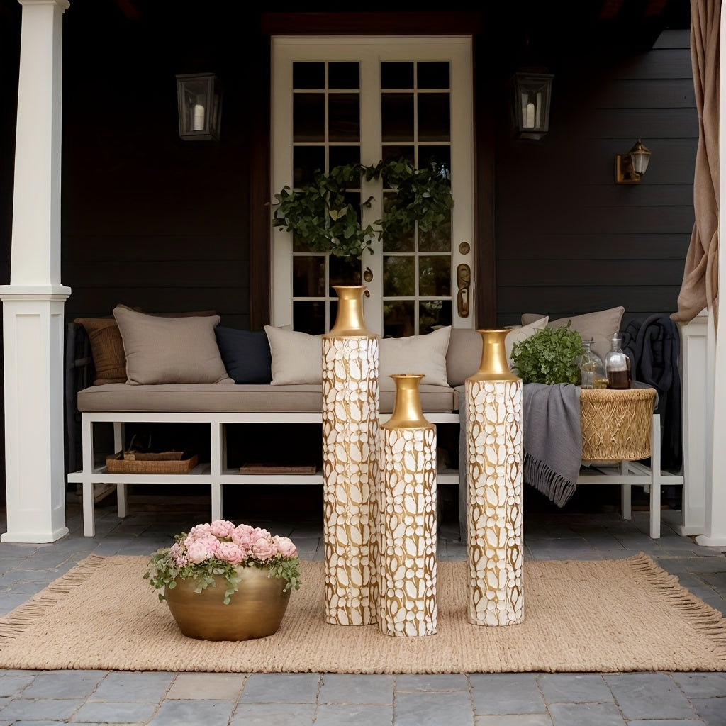 3pcs Large Floor Vases Set 32-28-24 Inches - Rustic Wedding Ceremony Decor With Twig & Dried Flower Design, Vintage Home Decor For Living Room, Office, Housewarming Gifts