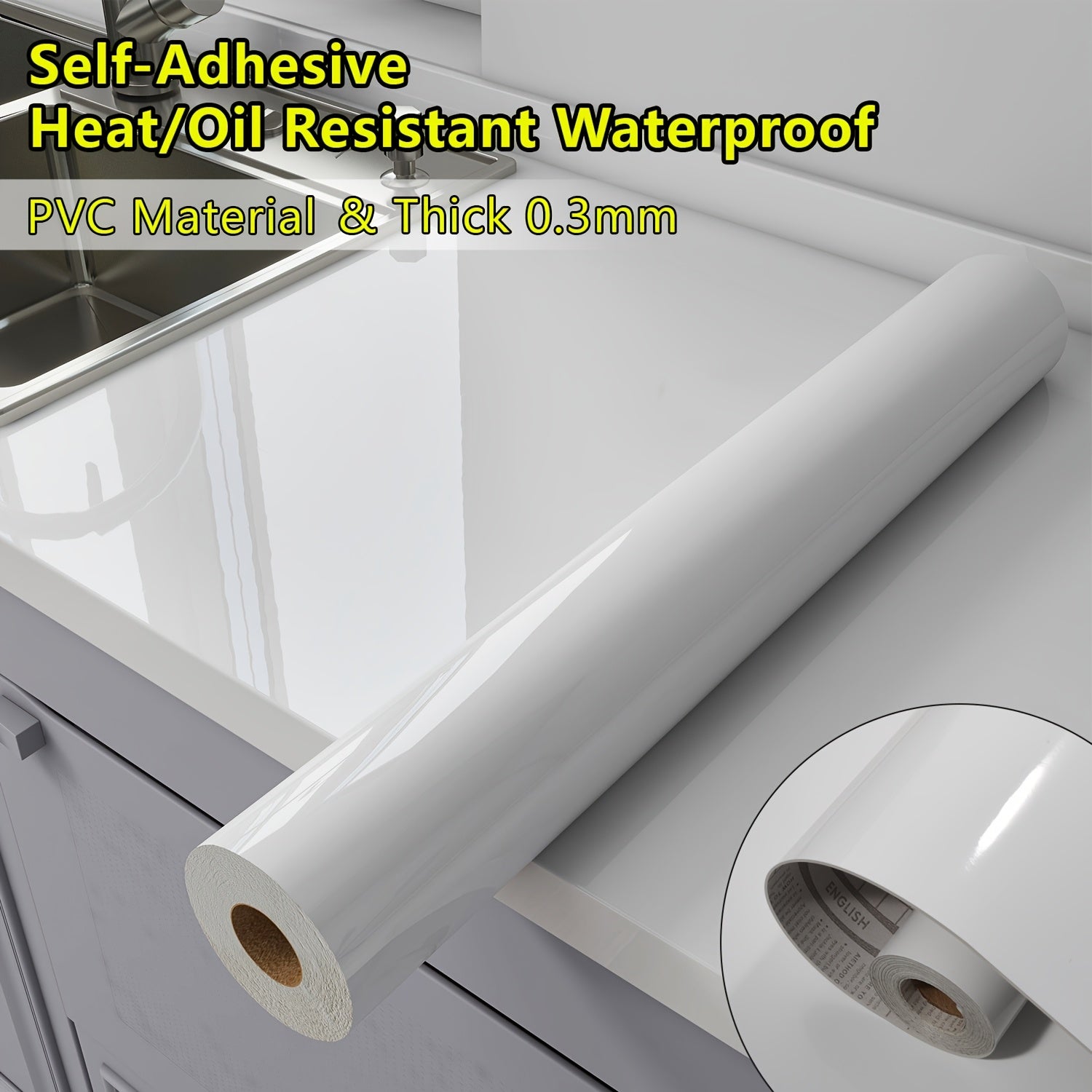 Thick 0.3mm Glossy Marble Wallpaper Wall Sticker - Self-Adhesive Heat\u002FOil Resistant Waterproof PVC Countertop Stickers, Peel And Stick Renovation Film For For Kitchen Backsplash, Countertops, Bathroom Walls, Furniture Upgrades-Set Includes Tool