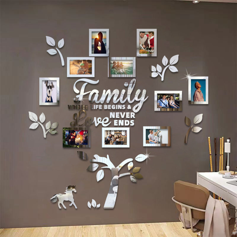 A Set of Acrylic Family Tree Wall Stickers with 10 Photo Frames for DIY Collage, Perfect for Christmas Decoration in Living Rooms And Bedrooms, Serving As Artistic Home Decor.