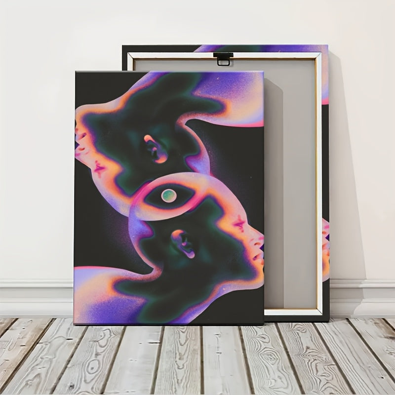 1pc Bohemian Style Framed Canvas Wall Art with Wooden Frame - Vibrant Abstract Design for Bedroom, Living Room, Office, Cafe, Bar - Home and Dormitory Decoration, Room Decor