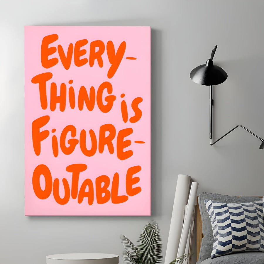 1pc Framed Canvas Poster - Pastel Pink & Orange Motivational Wall Art with \