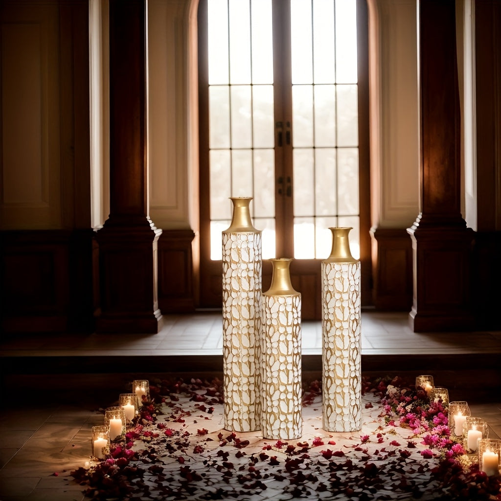 3pcs Large Floor Vases Set 32-28-24 Inches - Rustic Wedding Ceremony Decor With Twig & Dried Flower Design, Vintage Home Decor For Living Room, Office, Housewarming Gifts